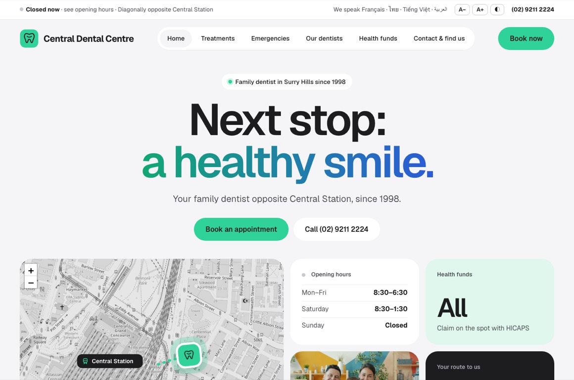 Website for a family dental practice in Surry Hills